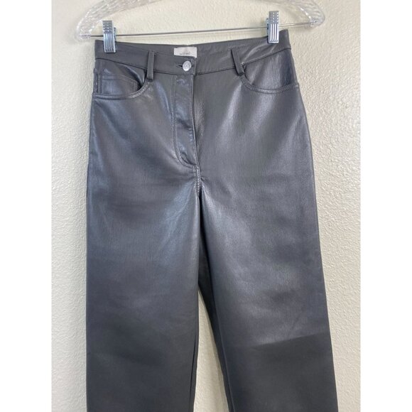 Aritzia Wilfred The Melina Faux Leather Straight leg Pants Womens 2 Gray Green - Picture 7 of 16